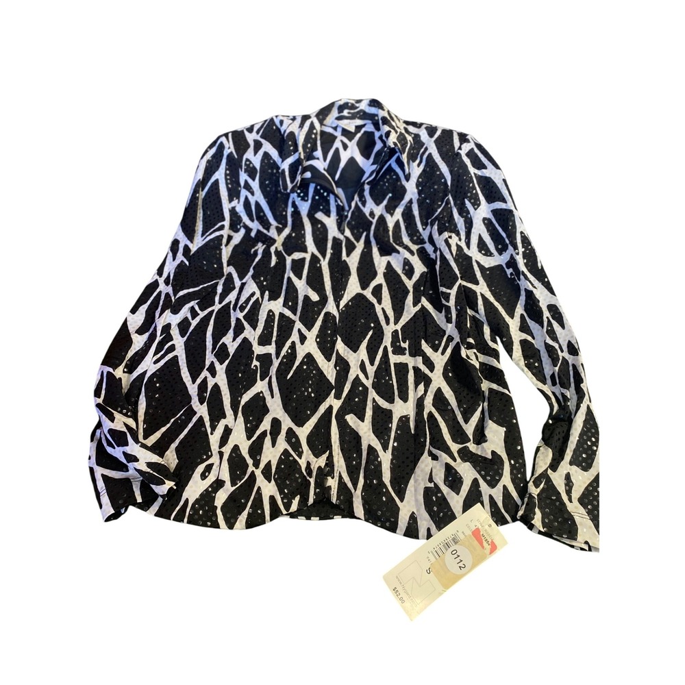 TANJAY Women's Black White Abstract Print Sequins Zip‎ Up Jacket S